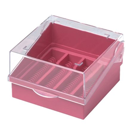 Box/Arkiv för objektglas, makrolon, plats för 100 st objektglas, röd