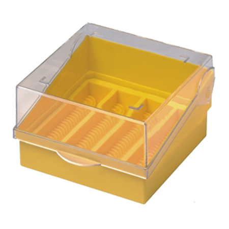 Box/Arkiv för objektglas, makrolon, plats för 100 st objektglas, gul