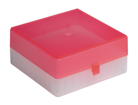 Förvaringsbox 100-pos, PP, för 0.5-2.0 ml mikrorör, rött lock