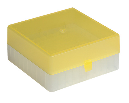 Förvaringsbox 100-pos, PP, för 0.5-2.0 ml mikrorör, gult lock