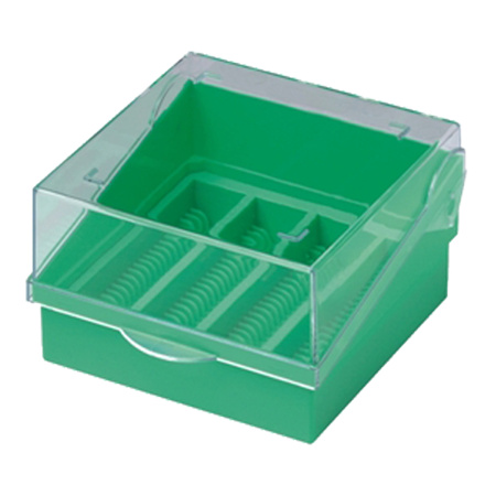 Box/Arkiv för objektglas, makrolon, plats för 100 st objektglas, grön